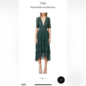 Maje green tiered dress 6 (38) Ruffine Ruffle Lurex Midi Dress